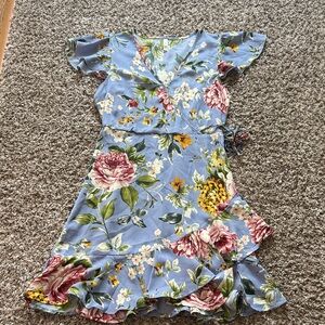 Blue Floral Wrap Dress